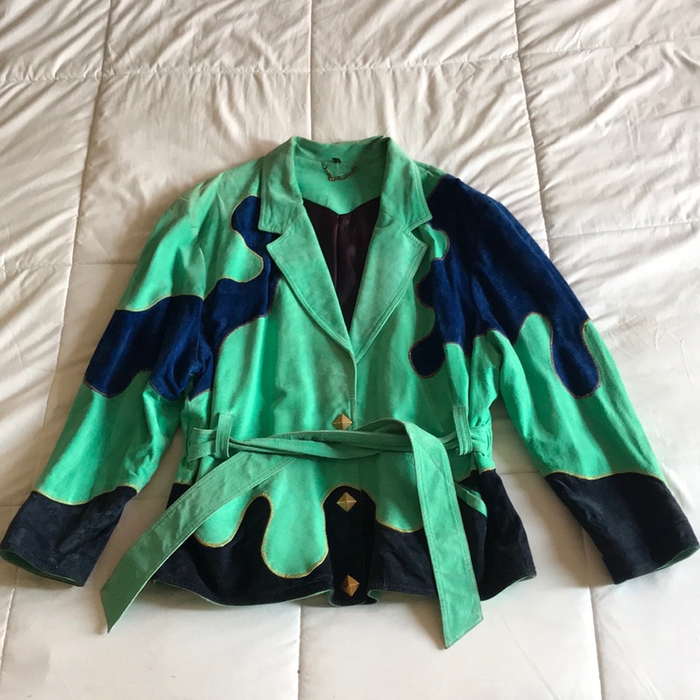 Genuine leather vintage suede coat psychedelic - Picture 4 of 7